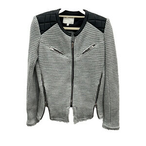 IRO Womens Ceylona Knit Blazer Jacket Leather Trimmed‎ Full Zip Gray Size 40/Lg